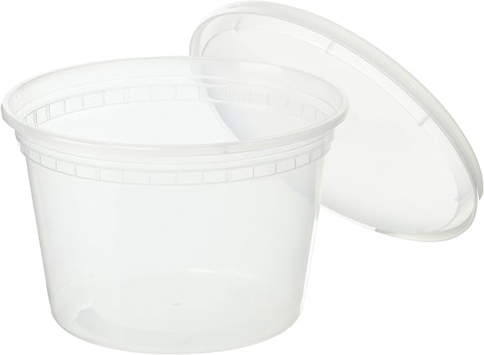 EDI D16050 16 oz Plastic Deli Food Storage Containers with Airtight Lids, Microwave/Freezer/Dishwasher Safe, BPA Free, Heavy-Duty, Leakproof, Recyclable, 50 Sets