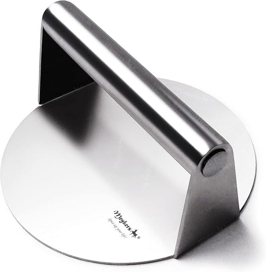 Meykers Smash Burger Press 6.3” Burger Smasher | for Griddle Grill Pan Skillet | Weight Gain Flat Presser Smashburger Maker 304 Stainless Steel | Meat Bacon Sandwich Panini | Tool Kit for BBQ Lover