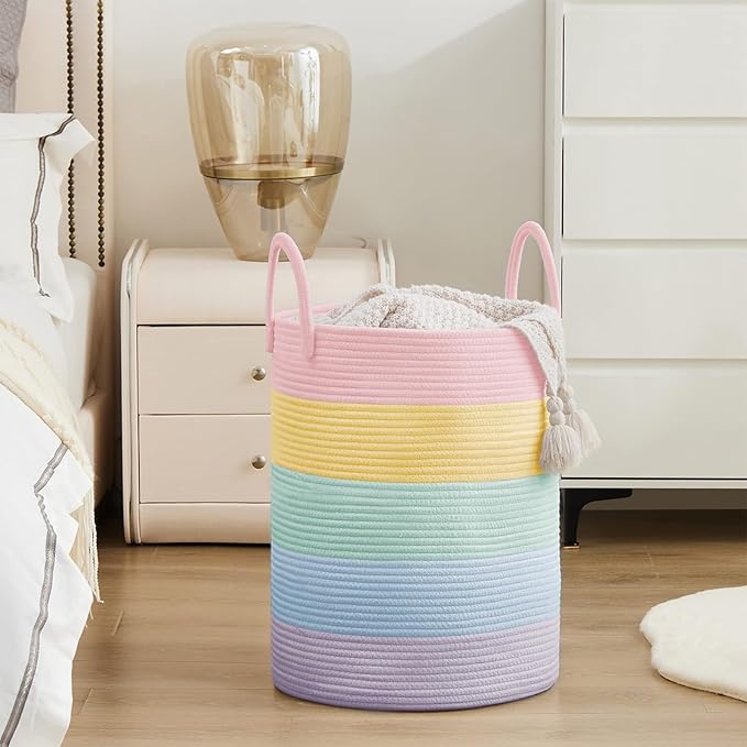 Laundry Hamper Basket, Woven 58L Tall Laundry Basket for Blanket Organizer- Clothes Hamper Baby Nursery Hamper for Blanket Storage in Bedroom