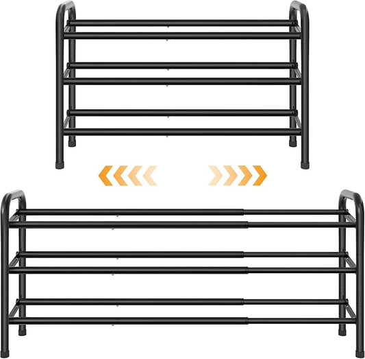 3 Tier Shoe Organizer, Shoe Rack for Closet, 28“ Metal Shelf Can Expandable to 42“, for Bedroom, Entryway, Closet, Garage, Adjustable to 18 Pairs Shoes, Black