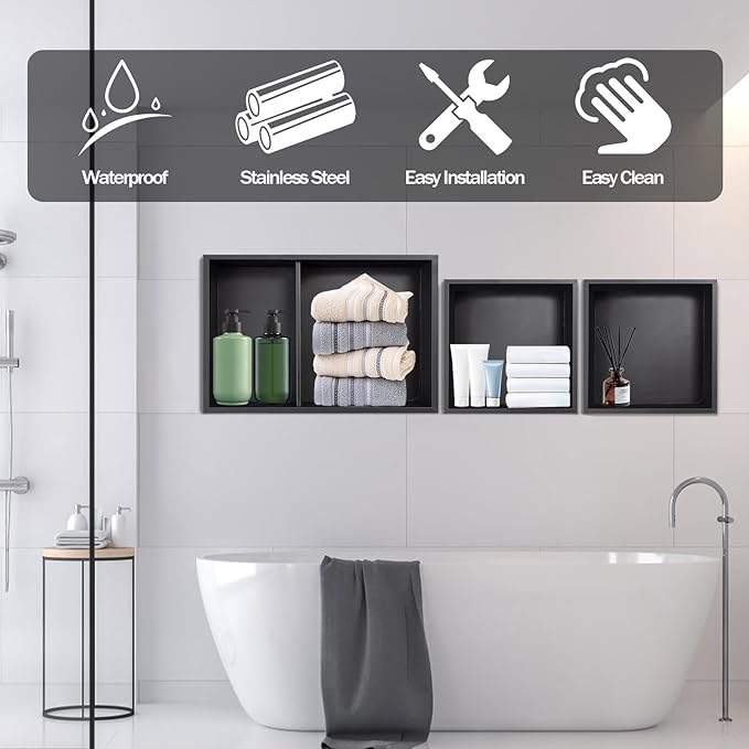 Stainless Steel Shower Niche 16" X 20" Brushed No Tile Needed Wall Niche Double Shelves Recessed Shower Shelf for Bathroom Storage Over Mount Installation