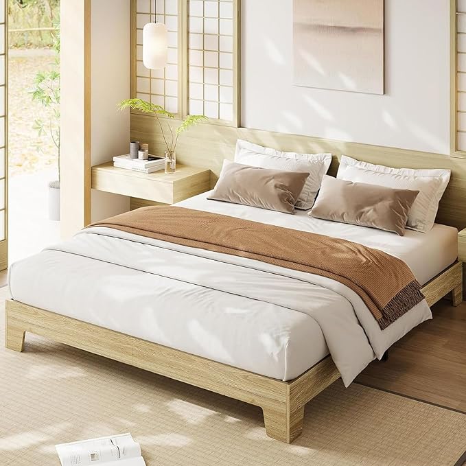 Garvee Wood Platform Bed Frame, King Size Bed Frame, Wood Slat Support, No Box Spring Needed, Easy Assembly, Noise-Free Design, Underbed Space for Storage