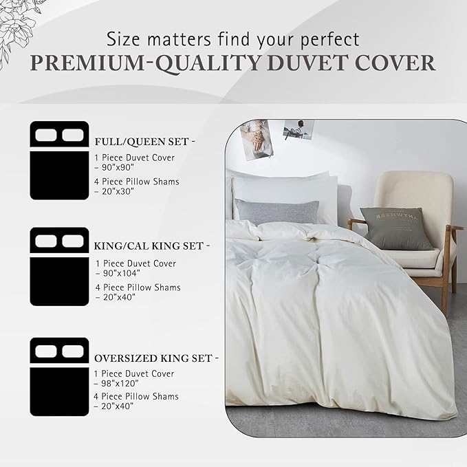 1000 Thread Count California King Duvet Cover 100% Egyptian Cotton Soft 5 PC Comforter Cover & 2 Pillow Shams - All Season Breathable Zipper Closure & Corner Ties (Cal King/King, White)