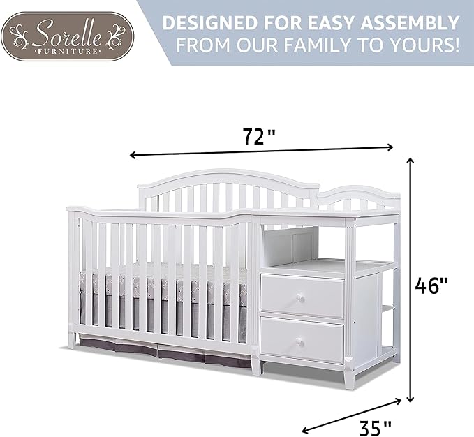 SORELLE FURNITURE Berkley Crib and Changer with Slat Panel Back Classic -in- Convertible Diaper Changing Table Non-Toxic Finish Wooden Baby Bed Toddler Childs Daybed Full-Size Nursery - White