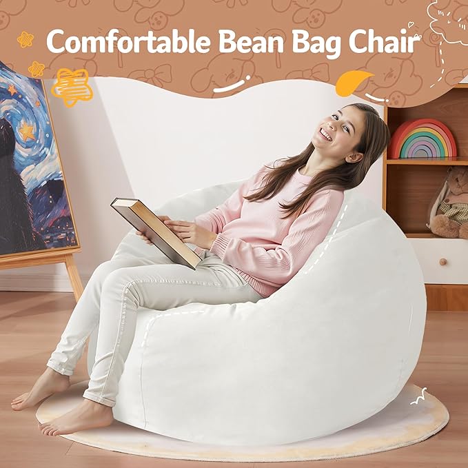 Homguava 2FT Bean Bag Chair: 2' Bean Bags with Memory Foam Filled,Comfy Beanbag Chairs Round Bean Bag Sofa with Dutch Velvet Cover-Beige