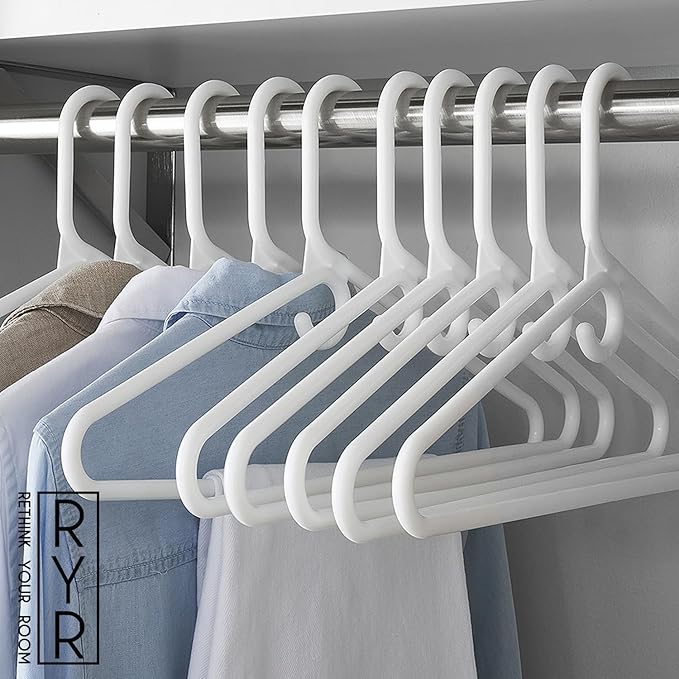 Clothes Hangers 60 Pack Plastic - Heavy Duty Space Saving Coat, Velvet Hangers, Pant Hangers for Closet Organization - Durable Non-Slip, White Wardrobe Essentials Bulk Storage