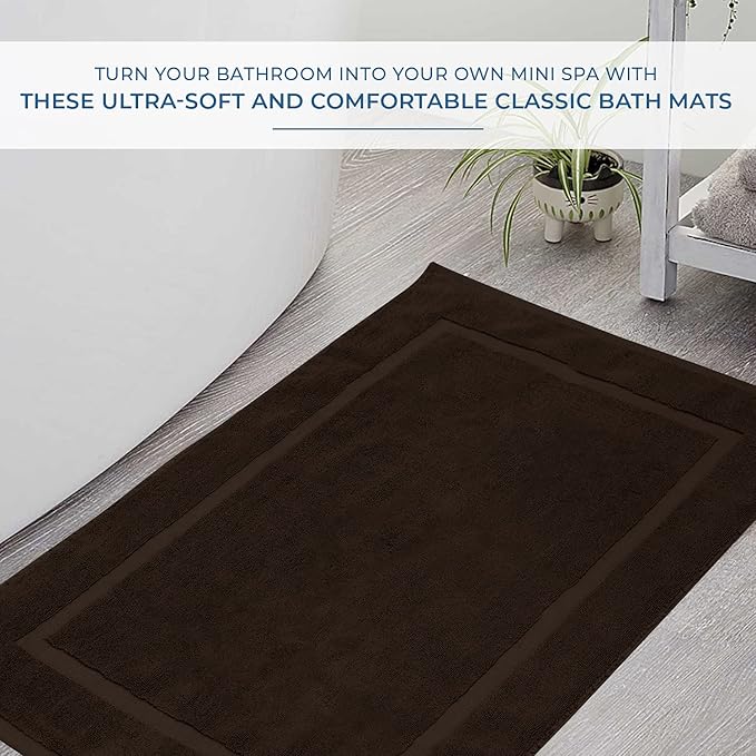 DAN RIVER Classic Bath Mat - Brown, 100% Ring Spun Cotton, Pack of 2, 21x34 inches, 800 GSM, Non-Slip, Absorbent, Quick Drying, Machine Washable Bathroom Floor Mats for Shower, Kitchen & Bath
