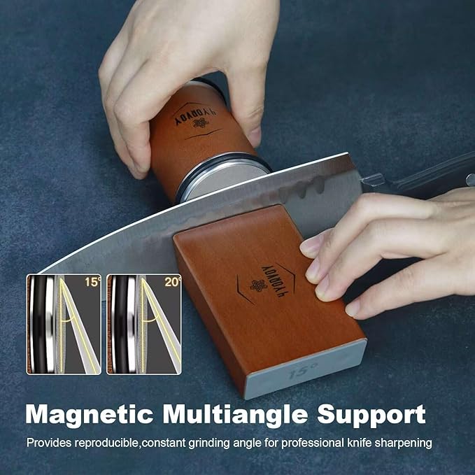 4 YORVOY Rolling Knife Sharpener Kit- Best Knife Sharpener Tool with 15 & 20 Degree Knife Sharpening Angle- Diamond and Ceramic Discs for Sharper Kitchen Knives- Best Gift for Cooking Enthusiasts