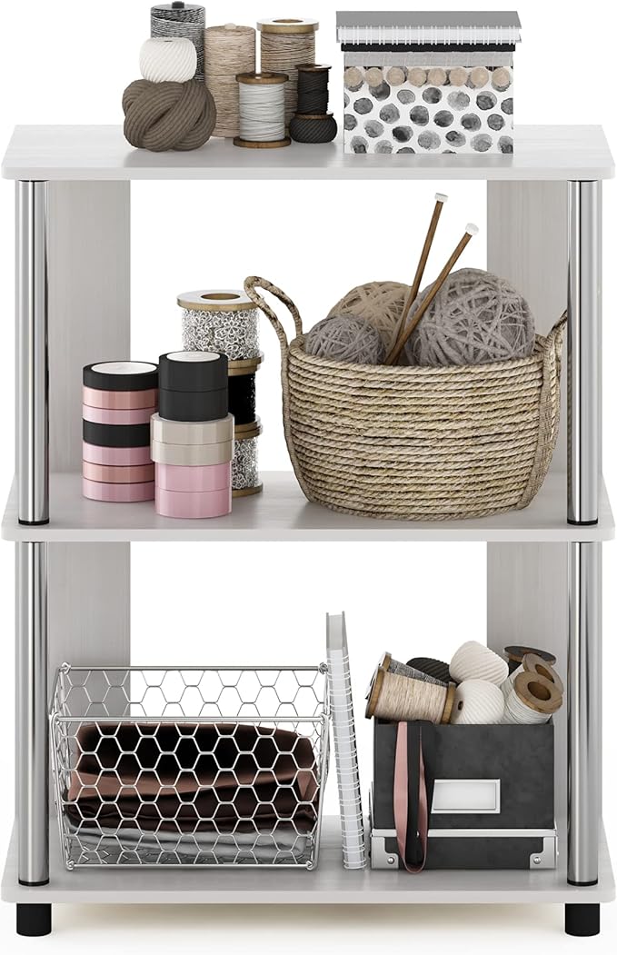 Furinno Jaya Simple Design 3-Tier Bookcase / Bookshelf / Display Rack with Stainless Steel Tubes, White Oak