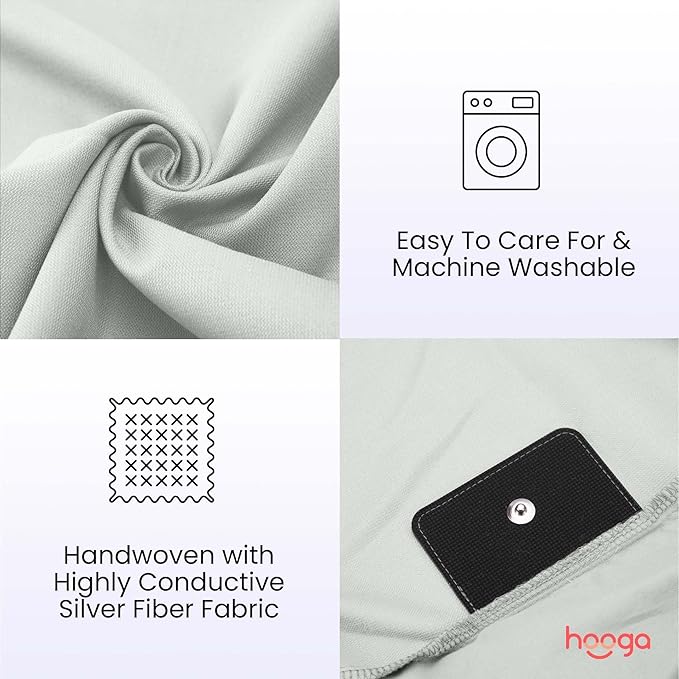 Hooga Grounding Sheet, Twin Size, Organic Fitted Grounded Sheet, Earth Connected Bedding (75"x39"x15") Pure Silver Fiber and Cotton, Grounding Cord Included. Off White