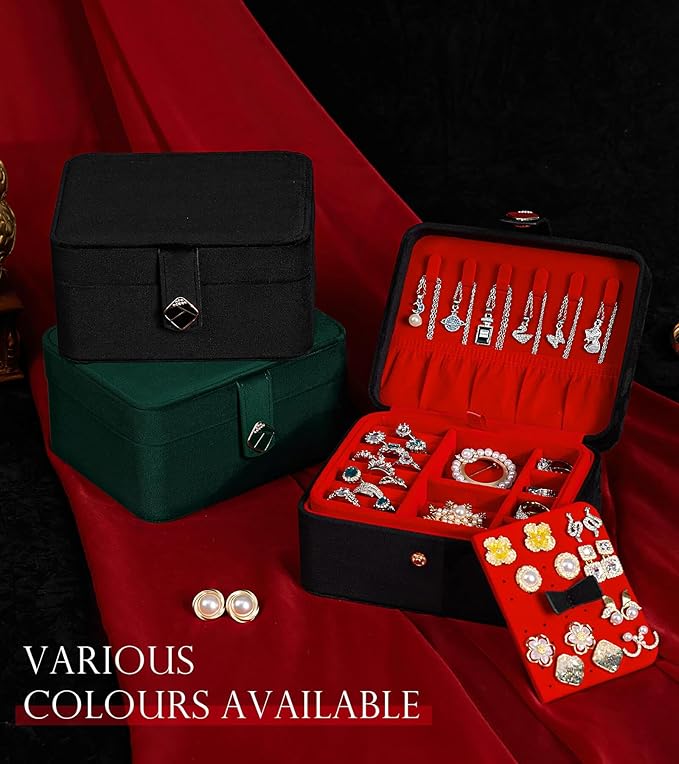 Homde Jewelry Box Small for Women: Ring Earring Organizer Storage for Dresser - Necklace Bracelets Holder with Multi Compartments(Black + Red)