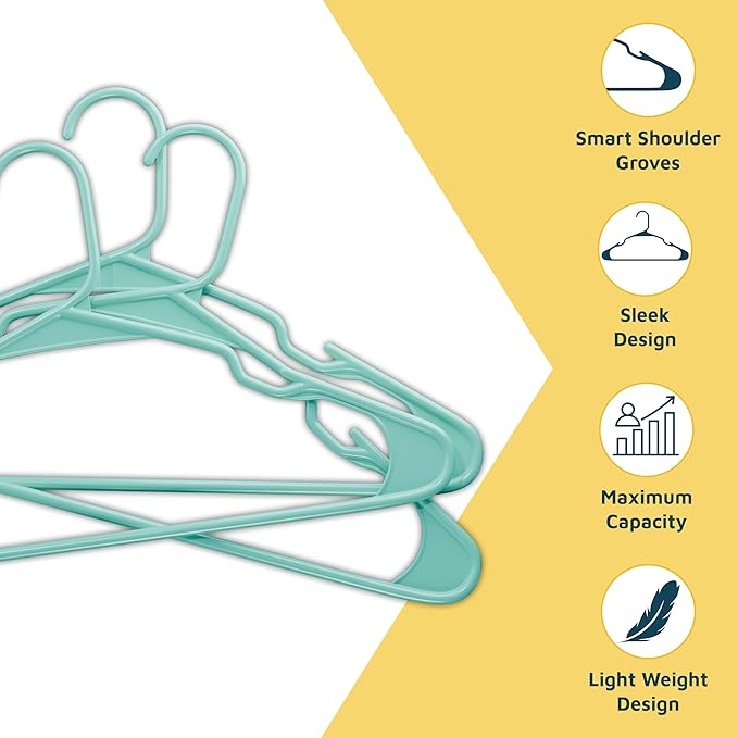 Plastic Clothes Hangers – Heavy Duty Hanger Set, for Organizing Clothes, Dresses, and Coat, Holds Up to 5 lbs, Space-Saving Hangers with Non-Slip Shoulder Grooves, Pack of 120, Aqua