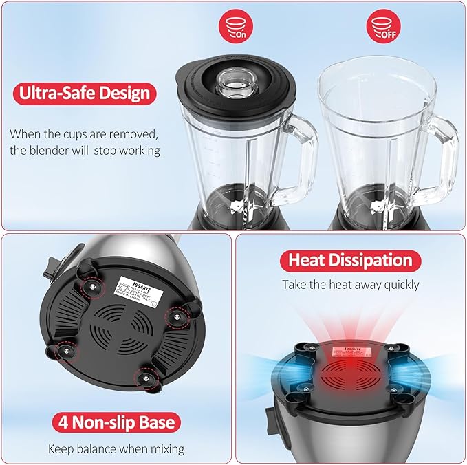 Countertop Blender, 1000W Professional Smoothie Blender for Kitchen, Shakes, Smoothies High Speed Ice Crusher Frozen Drinks 48oz Glass jar