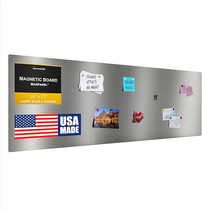 Diamond Life Magnetic Board - Memo & Vision Board for Home, School & Office - Magnet Board for Kids - Pre-drilled Mounting Screws Included (Stainless Steel 24"x72")