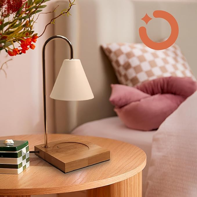 NOCTILICUA Electric Candle Warmer Lamp, Dimmer, Timer, Wooden Base with Black Stand, Black Shade, gift for Mother's Day, birthday, Christmas, Thanksgiving, Room Decor, Scented Wax Jar Candle Warmer