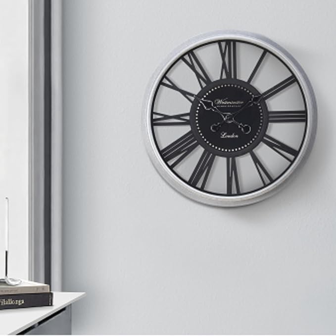 16 Inch Retro Black Wall Clock, Silent Non-Ticking Battery Operated Round Vintage Clock with Roman Numerals,Decorative Living Room, Kitchen, Bedroom Decor