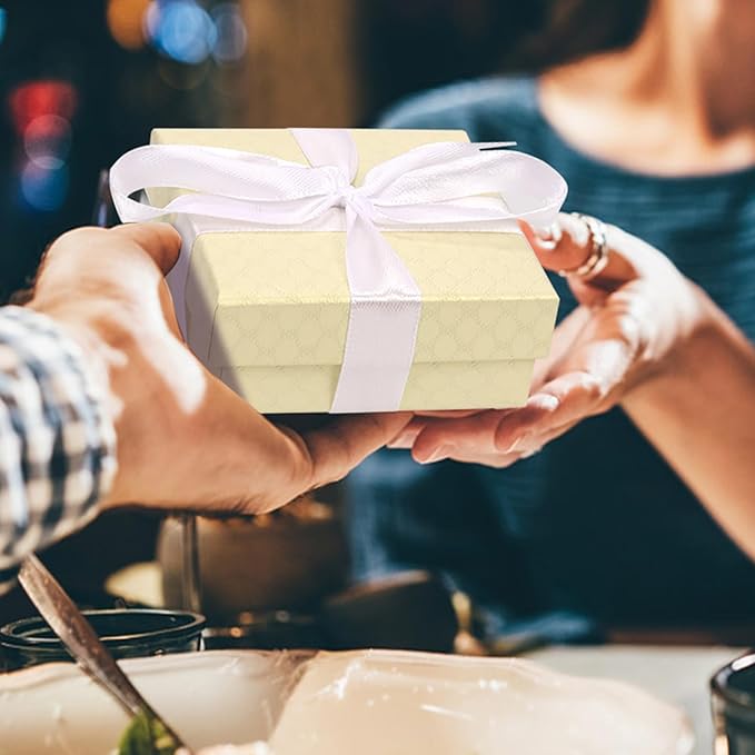 Glarks 17pcs Champagne Color 2.95 x 2.95in Jewelry Gift Boxes with Pink Scissors and White Polyester Ribbon Set, Diamond Pattern Necklace Earring Bracelet Boxes Gift Case Ideal