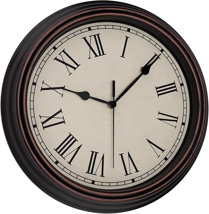 Foxtop 14 Inch Roman Numerals Wall Clock Battery Operated Silent Non-Ticking Round Classic Vintage Retro Wall Clock Decorative for Living Room Kitchen Home Office (Bronze)