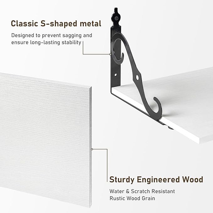 Deep Floating Shelves, 36" W x 12" D Wall Shelves Set of 2, Wide Display Shelf Wall Mounted with Brackets, Bookshelf for Living Room, Bathroom, Bedroom, White