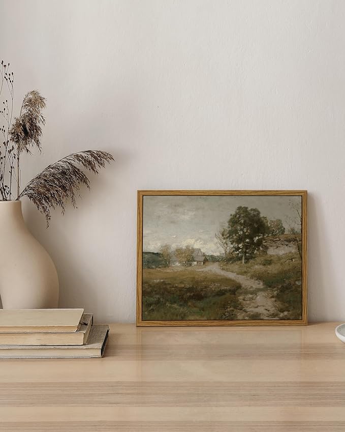 InSimSea Framed Canvas Wall Art, Vintage Outskirts Painting Prints for Farmhouse & Bedroom Decor, Small Bathroom Wall Art, 8"x10"