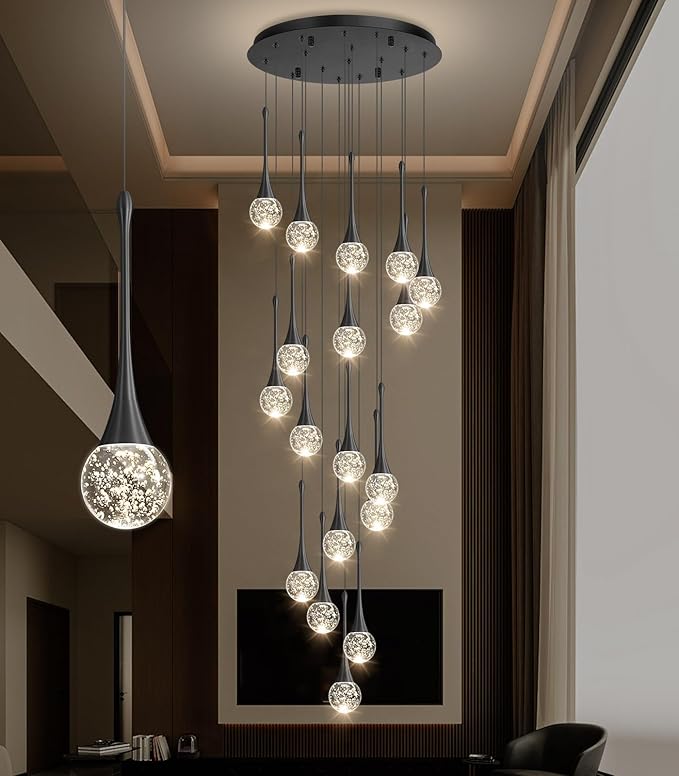 18 Light Modern Glam Crystal Chandelier for High Ceiling LED Dimmable Ceiling Pendant Light Staircase Foyer Enterway Living Room Chandelier Lighting Antique Black