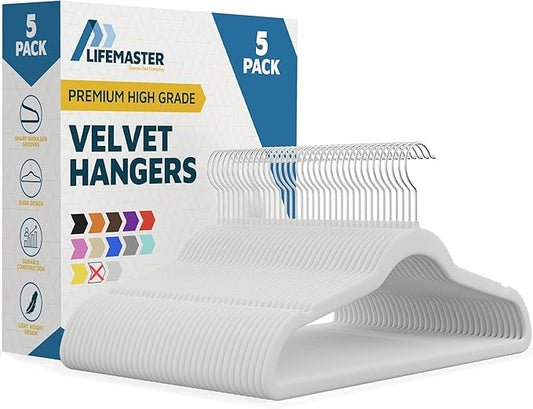 Velvet Clothes Hanger – with 360 Degree Swivel Hook and Non-Slip Shoulder Notch, Holds Up to 10 lbs, Heavy Duty Hanger Set, for Organizing Suit, Dress, Coat, and Clothes, Pack of 5, White
