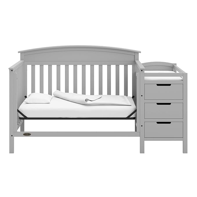 Graco Benton 4-in-1 Convertible Crib and Changer (Pebble Gray) – GREENGUARD Gold Certified, Crib and Changing -Table Combo, Water-Resistant Changing Pad, Converts to Toddler Bed, Daybed