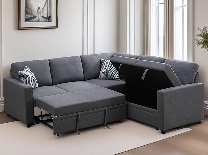 FONTOI L Shaped Sectional Couch with Pull Out Bed, Convertible Sleeper Sofa Bed Couch with Storage, Modern Modular L Shaped Sofa for Living Room, Bedroom, Apartment, Grey