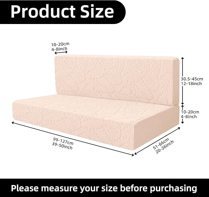 Jacquard Stretchable Dinette Cushion Covers - RV Camper Couch Replacement, 2 Backrest & 2 Bench Covers (Leaves, Beige)