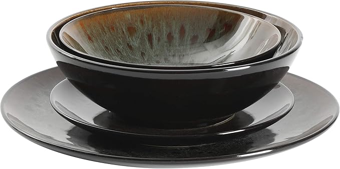 Gibson Elite Kyoto Double Bowl Dinnerware Set, Service for 4 (16pcs), Teal