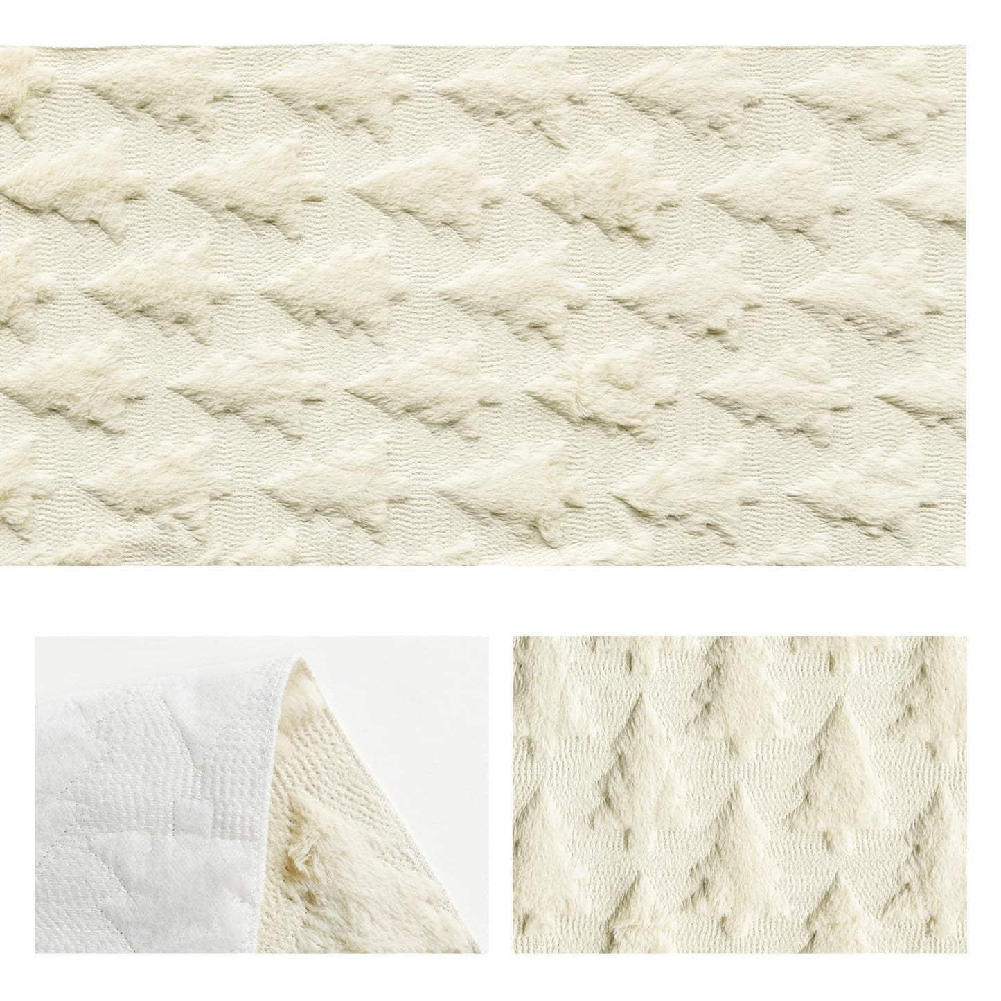 Artoid Mode Christmas Trees Beige Soft Plush Faux Fur Jacquard Christmas Table Runner, Holiday Kitchen Dining Table Decoration for Home Party Decor 13x72 Inch