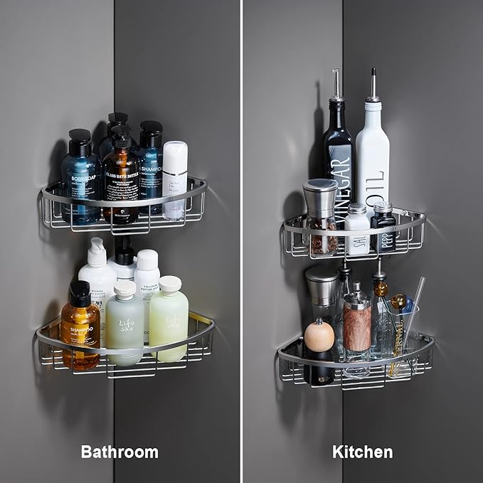 [2 Pack] Corner Shower Caddy Organizer, SUS304 Stainless Steel Heavy Duty Rust-Proof Shelf Holder, Wall Mounted Storage Rack for Bathroom Kitchen, Polished Chrome