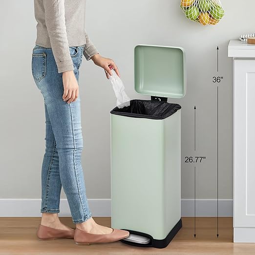 30 Liter/8 Gallon Kitchen Trash Can, Fingerprint-Proof Stainless Steel Garbage Can with Soft Close Lid, Foot Pedal, Removable Inner Bucket for Home, Office, Bedroom, Bathroom, Green