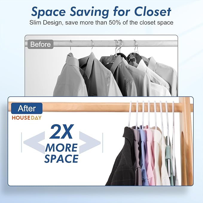 HOUSE DAY White Plastic Hangers 60 Pack - Clothes Hangers with Non-Slip Shoulder Grooves, Durable and Sturdy Coat Hanger, Space Saving Slim Design Perfect for Closet Organizers and Storage