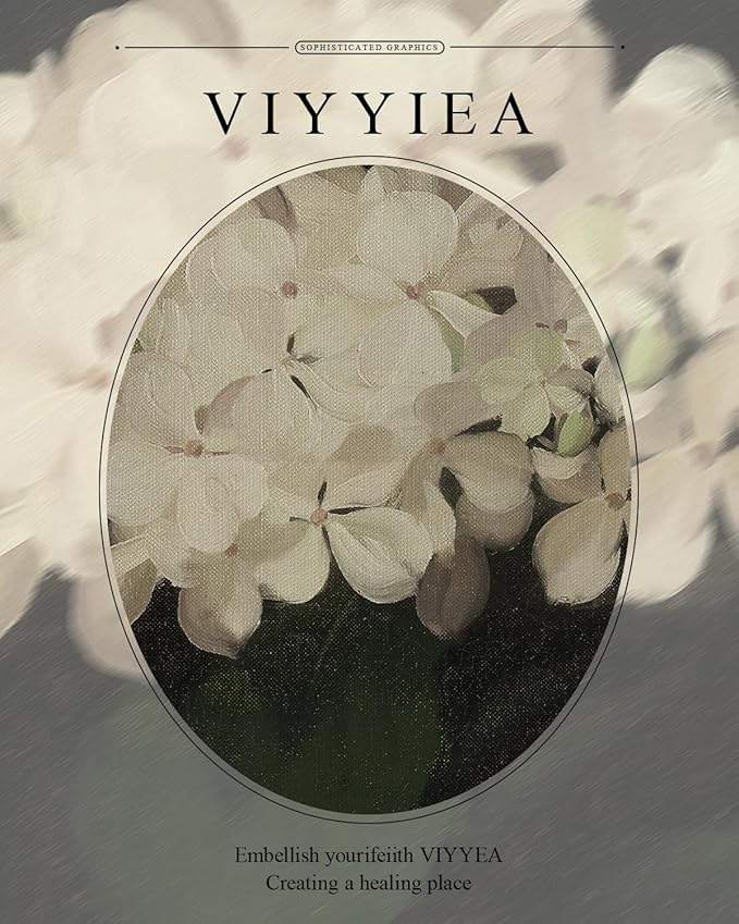 VIYYIEA Gold Framed Wall Art, White Hydrangea Canvas Print Home Decor Vintage Art Painting Picture Bathroom Wall Decor, Flowers Artwork for Living Room Bedroom Kitchen Office - 10L x 8W