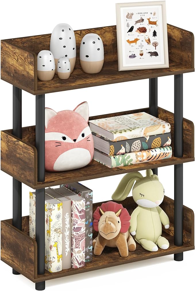 Furinno Turn-N-Tube 3-Tier Freestanding Multipurposes Display Rack, Bookshelf, Amber Pine/Black