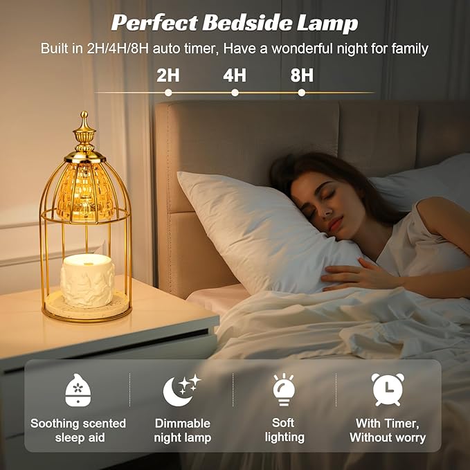 TantaScent Electric Candle Warmer Lamp in Vintage Birdcage Design with Timer – Scented Jar Candle Melter for Home Decor, Housewarming, Birthday, and Christmas (Includes 2 Bulbs)