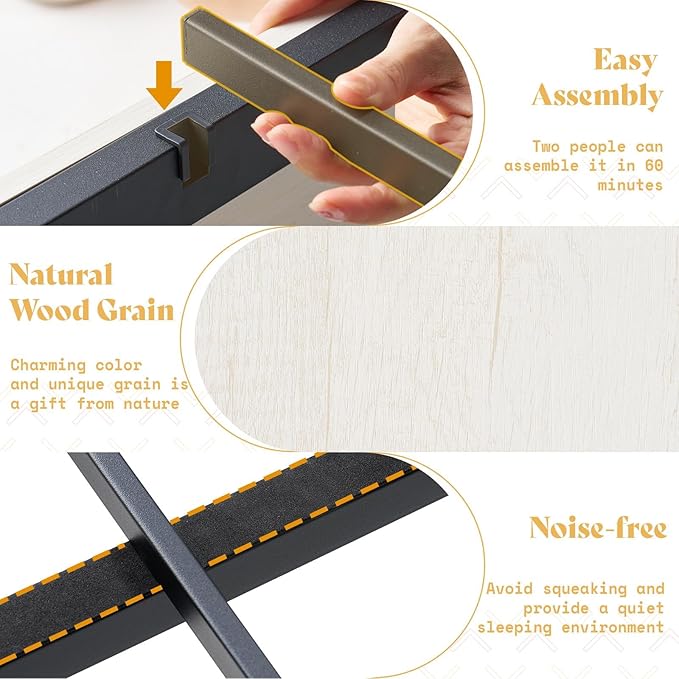 AMERLIFE King Size Farmhouse Bed Frame with 4 Drawers, Wooden Storage Bed Frame with Headboard and Heavy Duty Metal Slats, Noisy Free, Easy Assemble, White/Barnwood