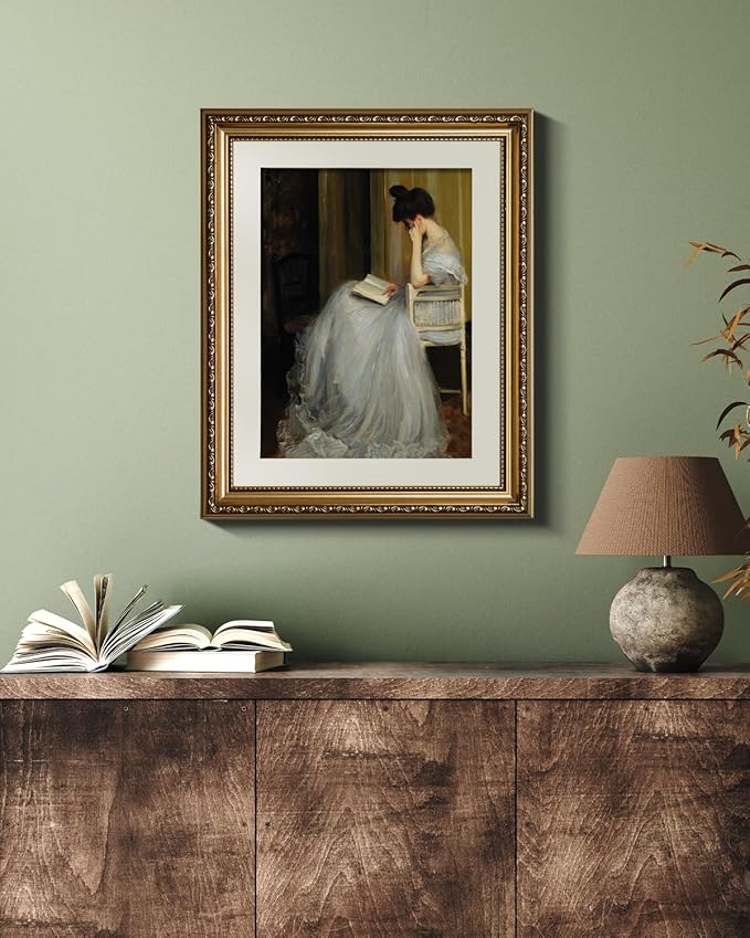 VIYYIEA Gold Framed Wall Art Canvas Print Home Decor for Living Room Women Reading Pictures for Bedroom Bathroom Wall Decor Women Portrait Art Wall Painting Vintage Art Prints Room Wall Decor 13x16in