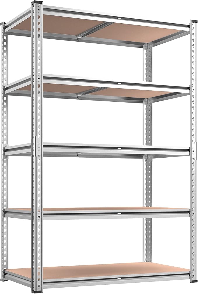 REIBII 2020LBS Garage Shelving Heavy Duty 5-Tier Storage Shelves Adjustable Metal Shelving for Warehouse, Basement, Easy Assembly, 72" H x 35.55" W x 16" D, Galvanized
