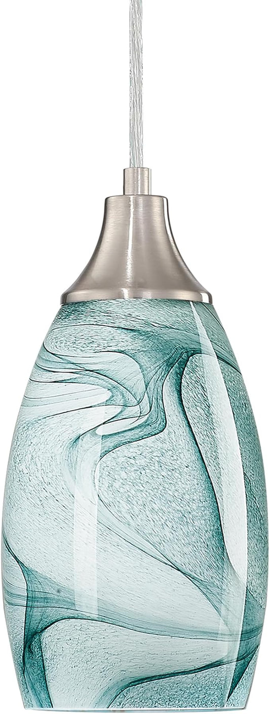 Mini Pendant Lights Kitchen Island Light Brown Glass Lamp Shade Hand Blown Glass Pendant Light with Brush Nickel Finish Adjustable Cord for Kitchen Over Sink (Green Marble-1Packs)
