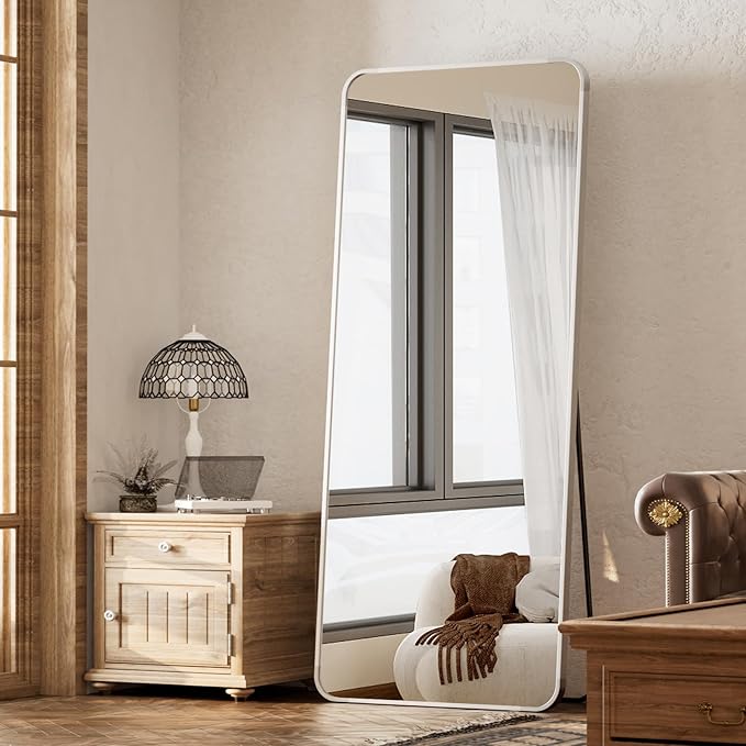 BEAUTYPEAK Silver Full Length Mirror, 65"x24" Rounded Corner Floor Mirror Standing Hanging or Leaning Against Wall, Suitable for Bedroom or Dressing Room