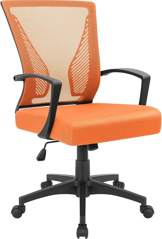 Furmax Office Chair Ergonomic Computer Desk Mesh Chair Mid Back Swivel Lumbar Support with Armrest (1, Orange)