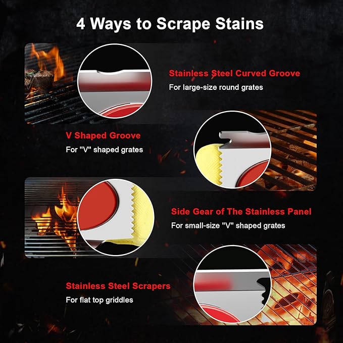 Grill Brush Bristle Free, BBQ Grill Brush for Outdoor Grill, Safe Steam Grill Cleaning Brush with Scraper, Replacement Sponge Heads, Non Metal Bristles for Cast Iron, Stainless-Steel Grates