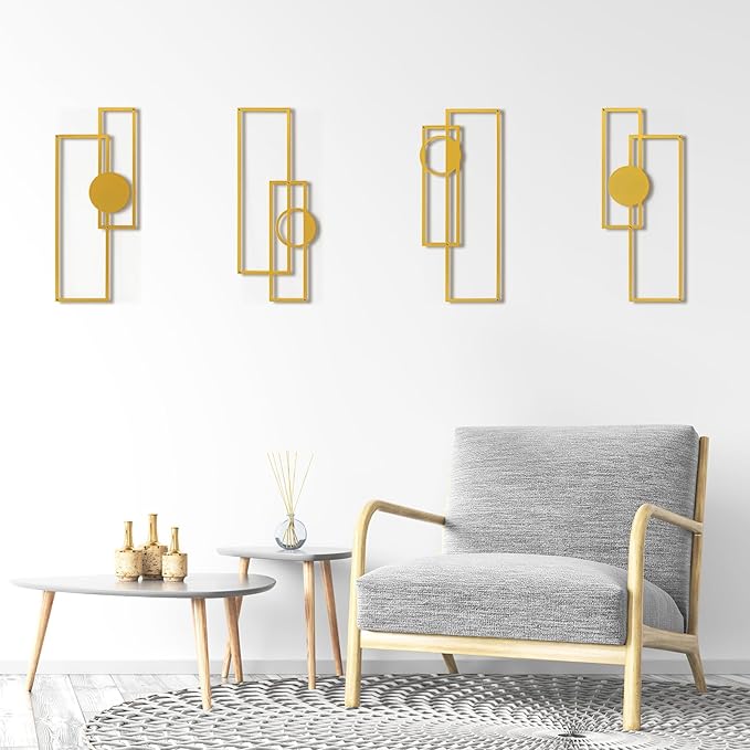 Art3d Metal Wall art, 4 Pieces Abstract Wall Decor for Living Room Dining Room Hallway, 3D Textured Metal Wall Sculptures, Line Art Wall Décor, Minimalist Wall Art Style