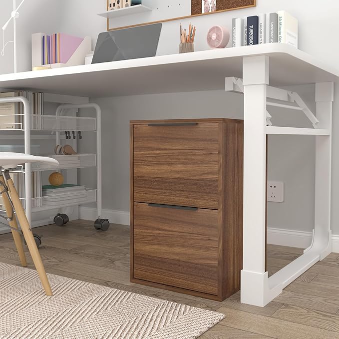 Wood File Cabinets 2 Drawers File Cabinet with Hanging Bar for Letter Size/Hanging Files, Small Wooden File Cabinets for Home Office, Dark Walnut