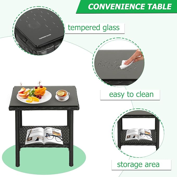 FDW | 3-Piece Patio Furniture Set | Black & Red | Outdoor Wicker Furniture with Coffee Table | Modern Rattan Chairs Conversation Set | Outdoor Seating | Weather-Resistant | for Porch, Garden, Lawn