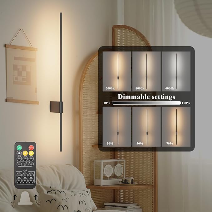 2 Pack Battery Powered Wall Sconces 10000mAh Rechargeable Dimmable LED Wall Lights for Living Room, Hallway, Bedroom, 40in Living Room Dresser, 39.37 in