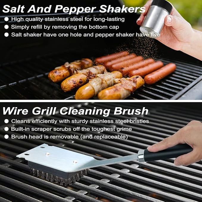 POLIGO 22PCS Heavy Duty BBQ Grill Accessories Set, Non-Slip Grill Tools for Outdoor Grill Set Thicker Stainless Steel Grill Utensils Set, Deluxe Grilling Tools Set in Aluminum Case Ideal Gifts for Men