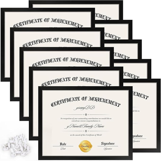 YixangDD 10 PACK Certificate Frames 8.5 x 11, Black Diploma Frame Document Frame with Clear Plexiglass, Picture Frames for Tabletop and Wall Display